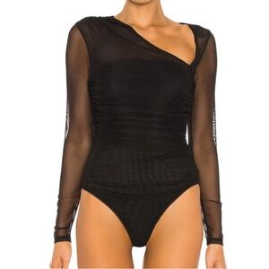 Cinq a sept Kaylee Asymettrical Power Mesh Bodysuit